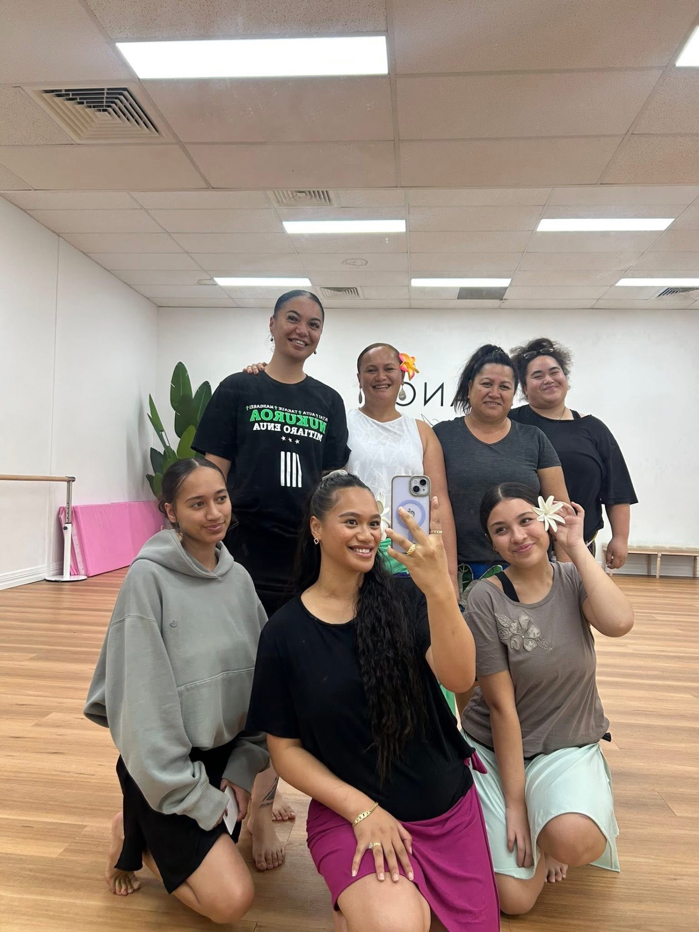 Smiling dancers in studio
